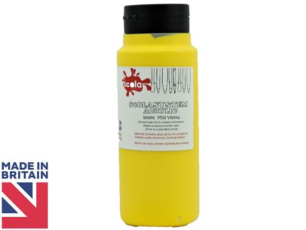 SCOLA - Acrylic 500ml Artists Paint - Mid Yellow... UK Produced