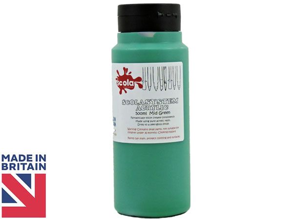 SCOLA - Acrylic 500ml Artists Paint - Mid Green... UK Produced