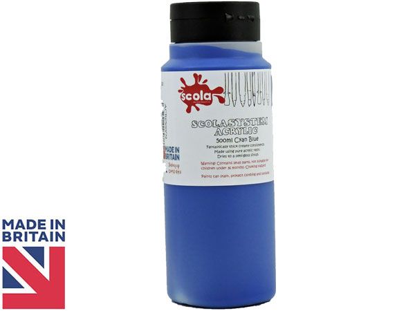 SCOLA - Acrylic 500ml Artists Paint - Cyan Blue... UK Produced